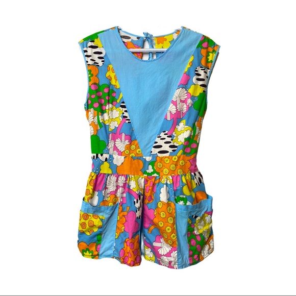 Vntg 60s Flower Power Colourful Apron Top Tie Back